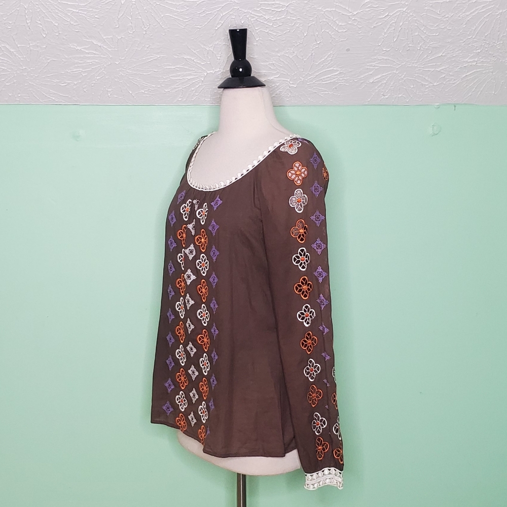 Tory Burch Long Sleeve Embroidered Peasant Top - Picture 3 of 8